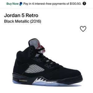 Jordan 5 Retro Metallic Black (2016) size 10.5M.   Used 9 out of 10.